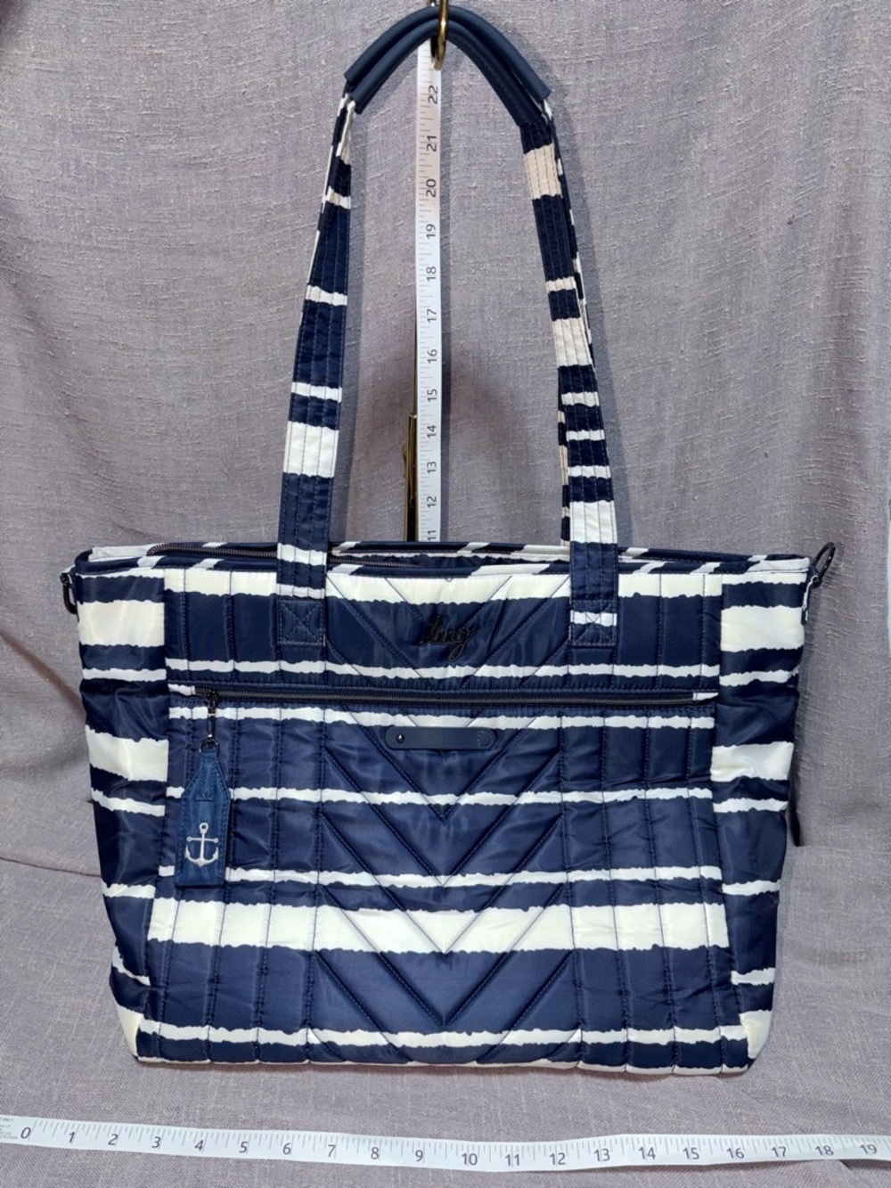 lug Navy and White Quilted Stripe Tote